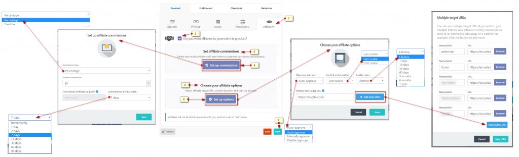 Configurando las opciones de afiliado en un producto de thrivecart