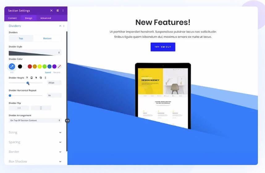 el editor visual de divi es super avanzado